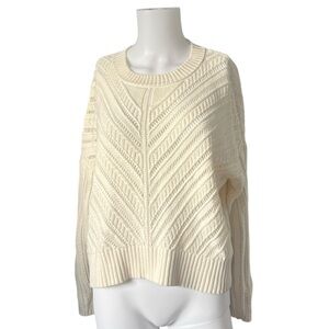 Old Navy White Knit Sweater Pullover Open Knit Neutral Cotton Size Large L